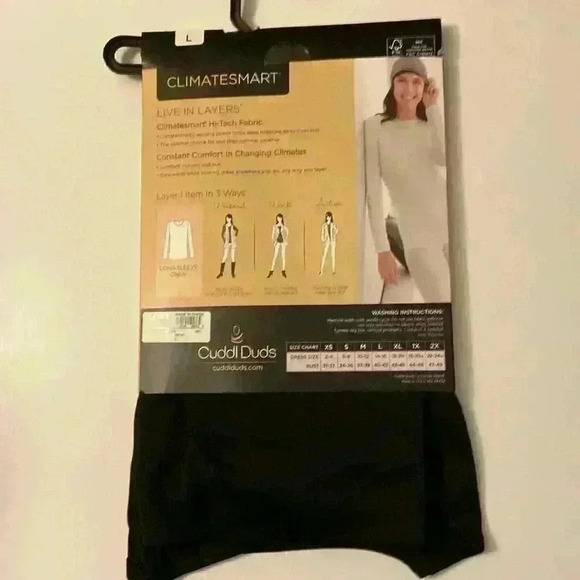 Cuddl Duds Woman’s Climatesmart Warm Layers Crew Neck Large Black NWT - Picture 4 of 4